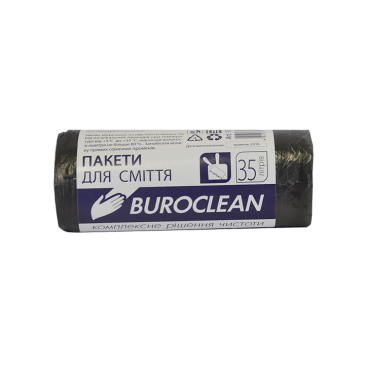 Пакети для сміття 35л/30шт, чорні, 7мкм, HDPE, BuroClean ECO