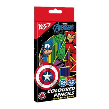 Олівці кольорові YES 12 шт 24 кол Marvel.Avengers