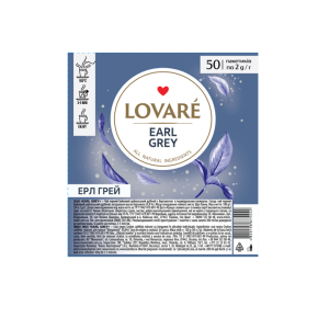 Чай чорний 2г*50, пакет, "Earl Grey", у прозорій плівці, LOVARE