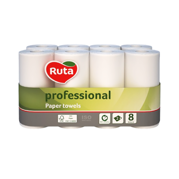 Рушники паперові "RUTA" Professional, 8 рул., на гільзі, 2 шар., білі
